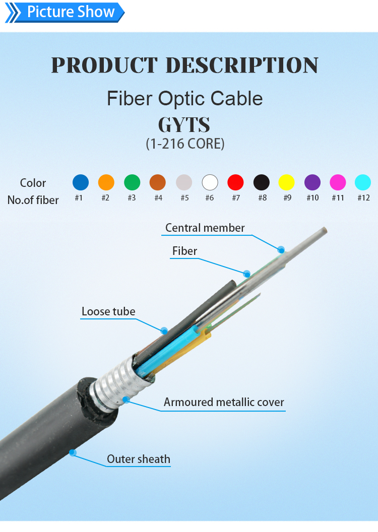 GYTS Fiber Optical Cable 1-216 Cores G.652D Outdoor For Telecommunication